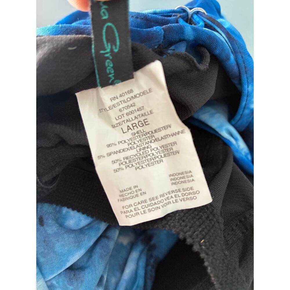 Aqua Green Blue Tie Dye Layered V-Neck Tankini Built In Shelf Bra Size L - Picture 10 of 11